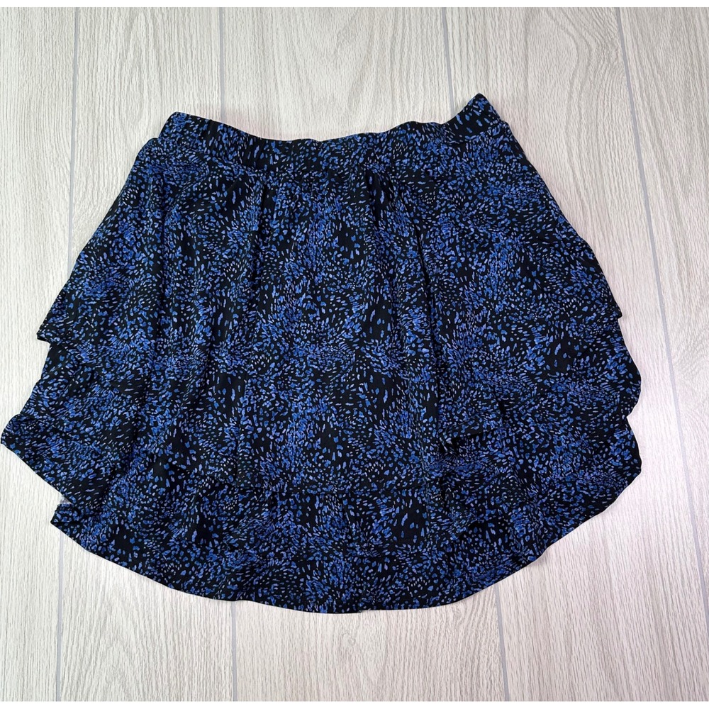 Gilli‎ Allegra Flounce Hem Skirt Black Blue Print Midi Size M Stitch Fix